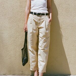 AMO Josephine Creme Brulee Cotton Linen Trouser Pant Women 25 Ankle Pleated Boho